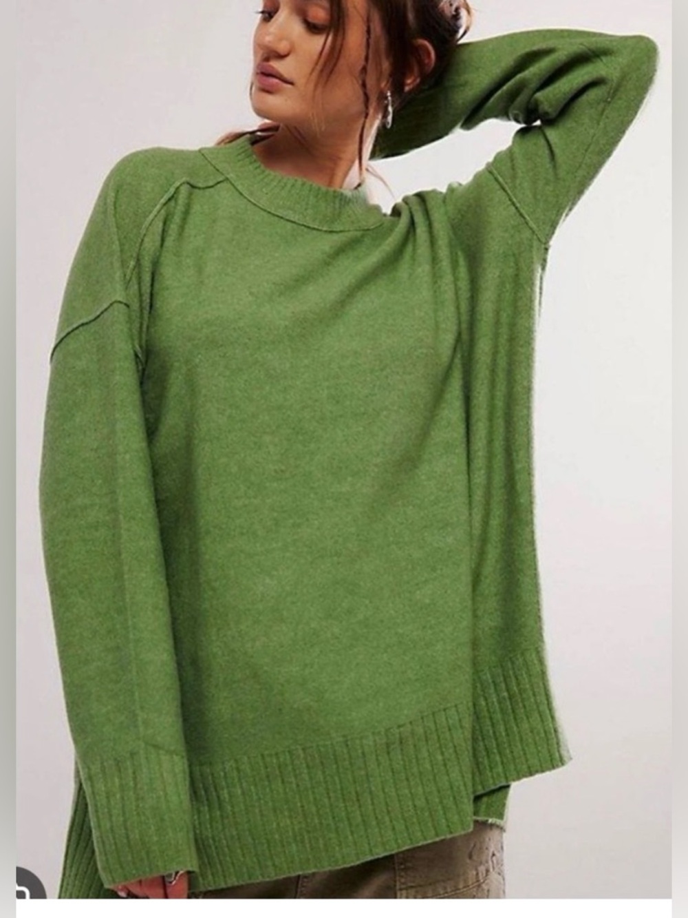 Free People Phoebe Pullover Wool Blend Sweater in Moss Green Small